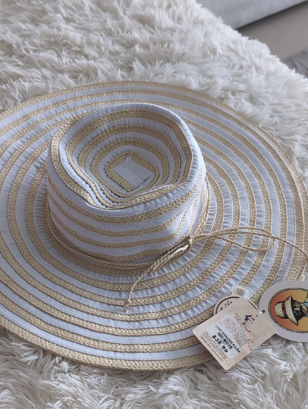 Panama Jack White and Natural Straw Wide-Brim Hat